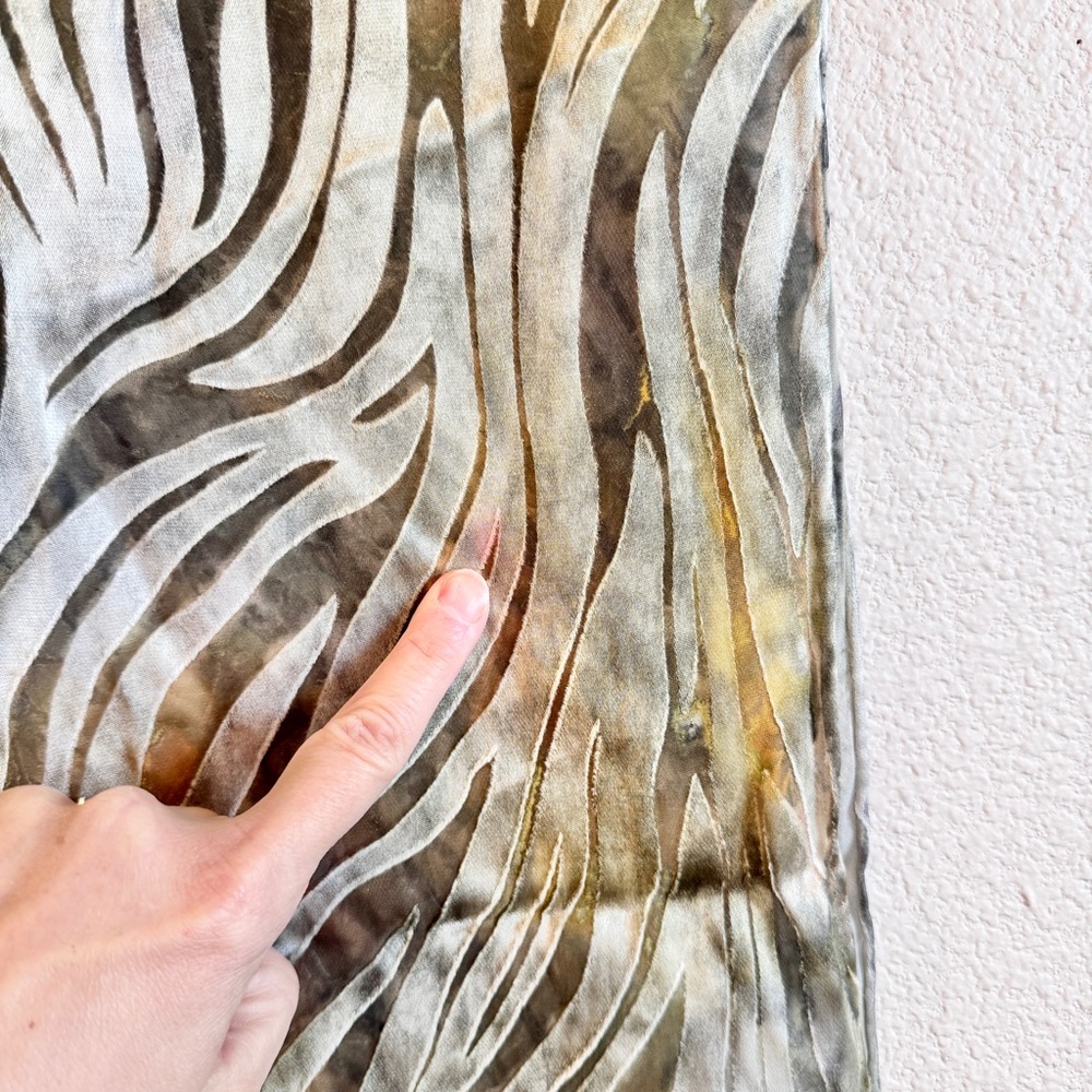 Mermaid Velvet Burnout Zebra Silk Blend Scarf Abstract Neutral Lightweight A20 - Picture 9 of 9